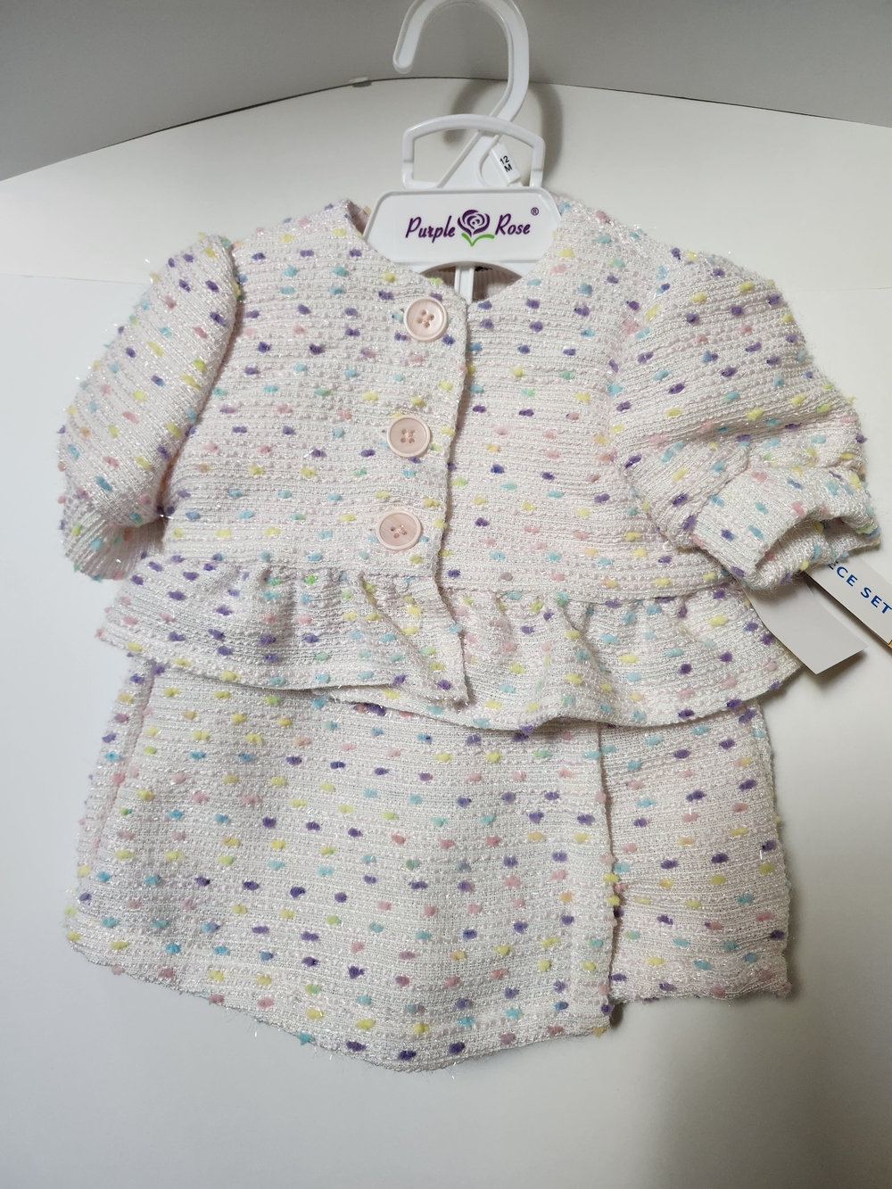 Pastel Speckled Girls Matching Set - Pink Buttons